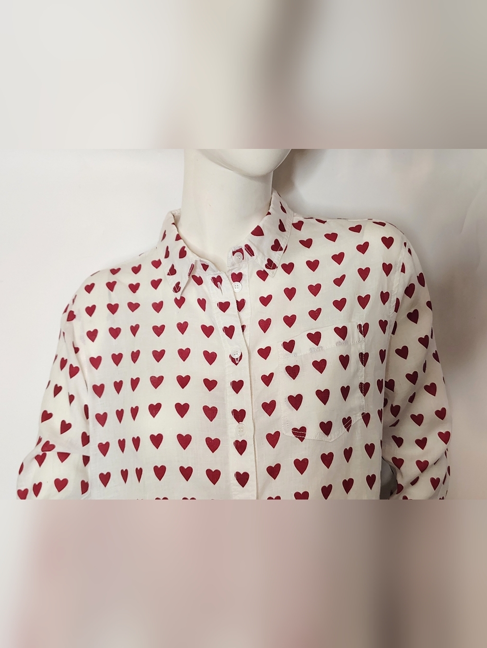 Burberry London Red Heart Print Linen Shirt Sz Large - Picture 7 of 16
